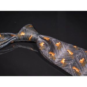 Vintage Robert Talbott 100% Silk Tie Gray Orange Foulard Mens Designer Necktie